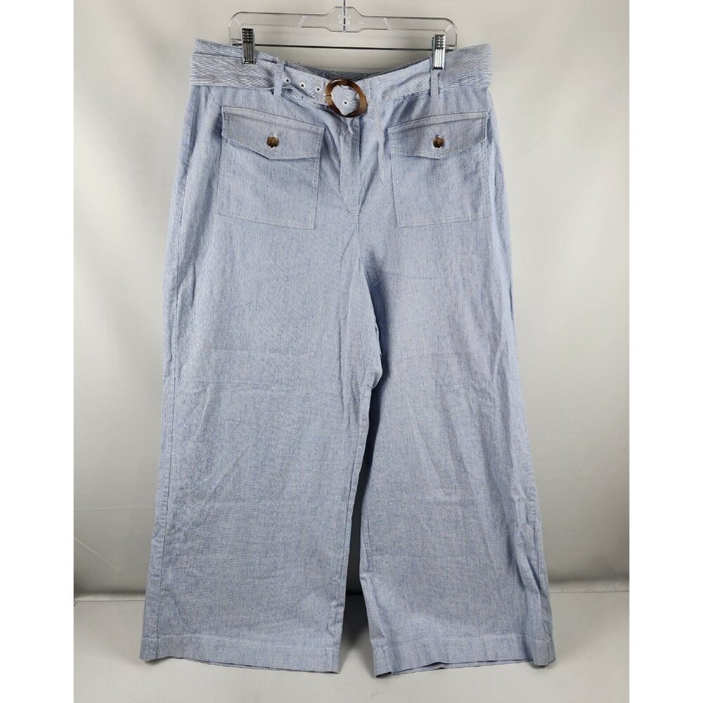 LOFT Light Blue Wide Leg Linen-Blend Pants with Belt